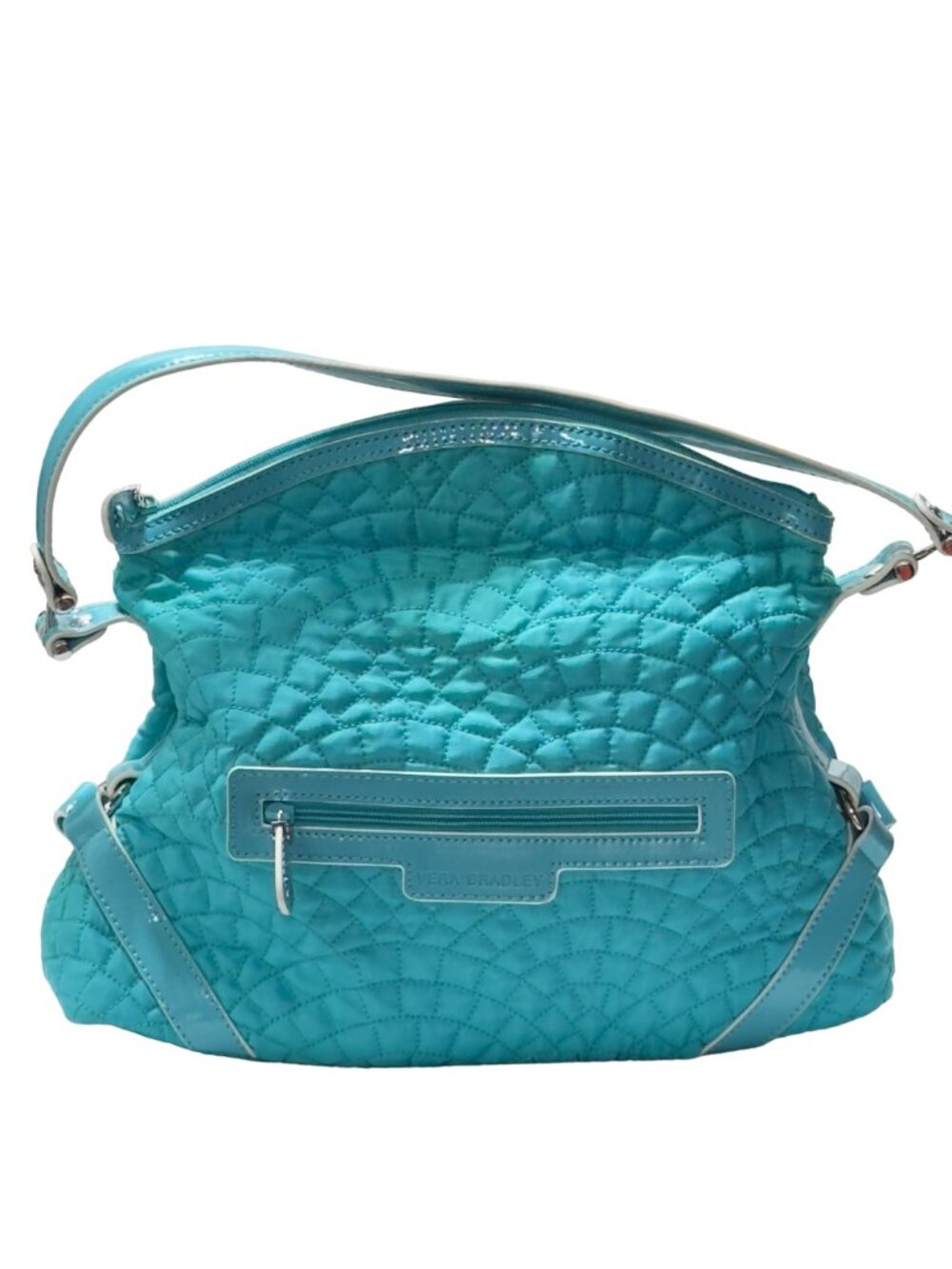 VERA BRADLEY Women's Handbag Blue Quilted Fabric Patent Leather Trim Zip Pocket - Picture 9 of 16